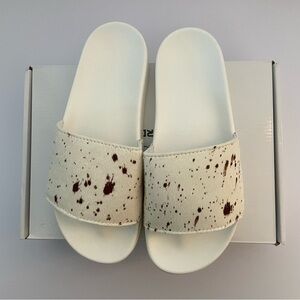 Cow Print Slides Sandals White Brown Size 8